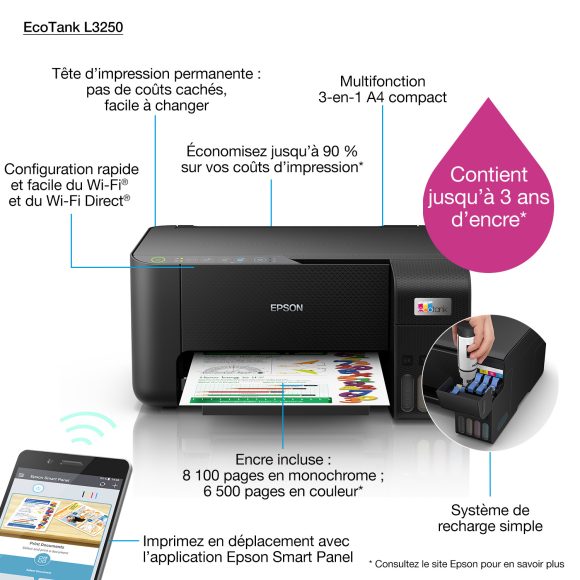 Epson EcoTank L3250 – Imprimante Jet d’Encre Multifonction avec Wi-Fi – Image 3