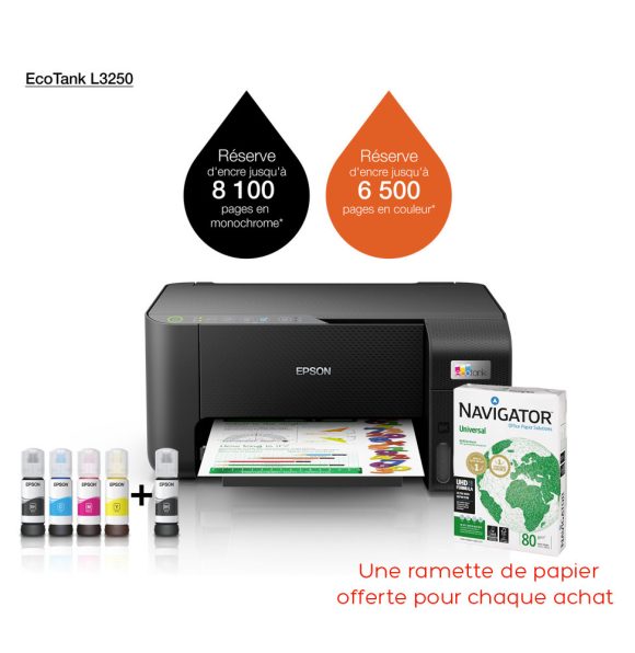 Epson EcoTank L3250 – Imprimante Jet d’Encre Multifonction avec Wi-Fi